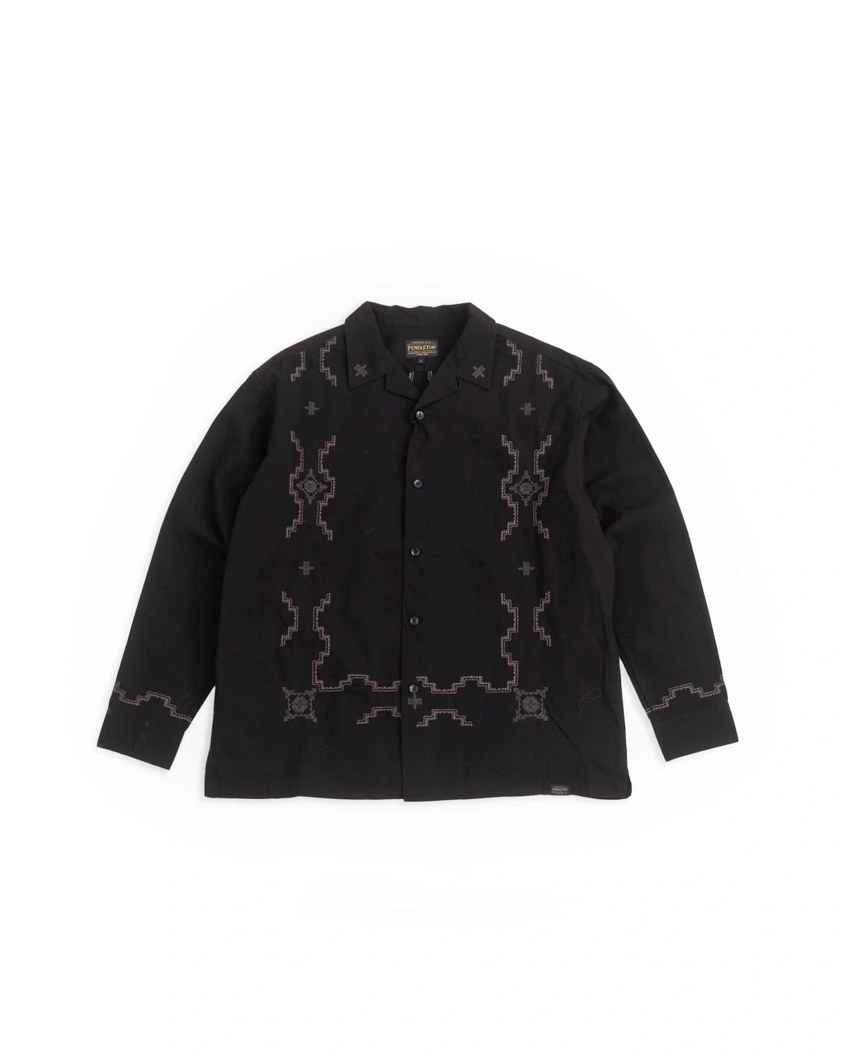 Pendleton Embroided Open Collar Pocket Shirt Black Harding