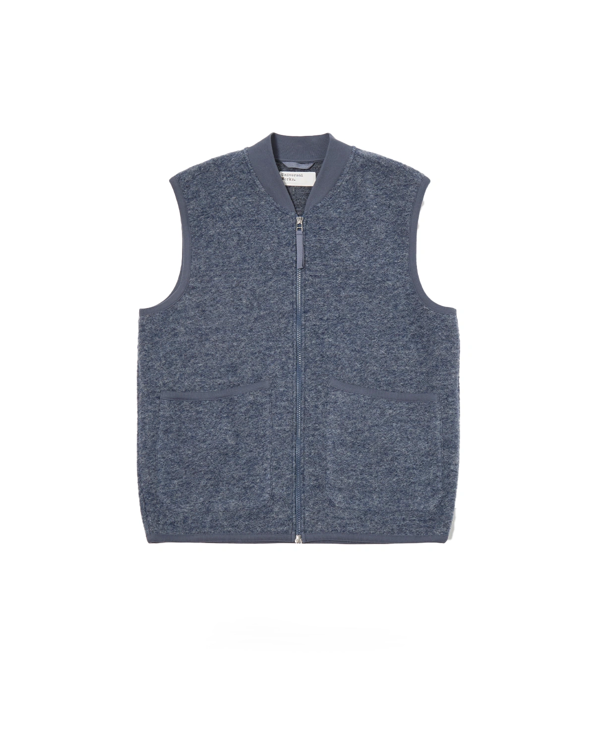 Universal Works Zip Waistcoat Wool Fleece Slate Blue – Behind The