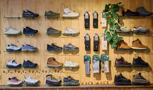 behind the pines hiking shoes collection in store shot