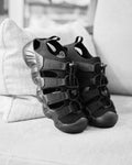 keen x snow peak sandals black white behind the pines