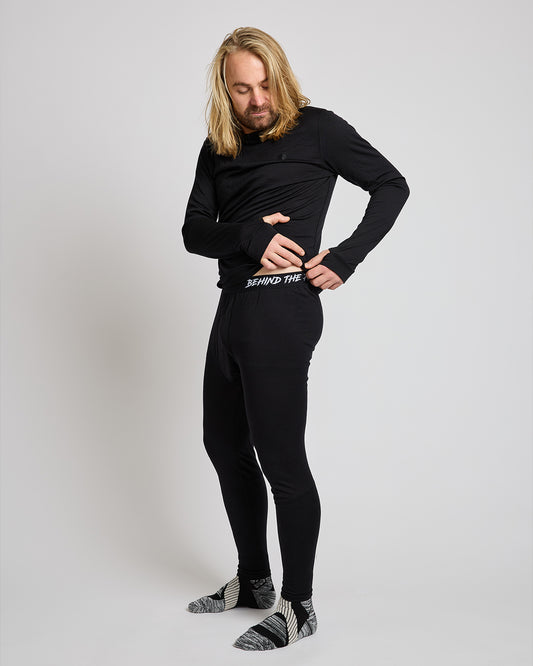Behind The Pines Men's Performance Base Layer Merino Pants 190 Black
