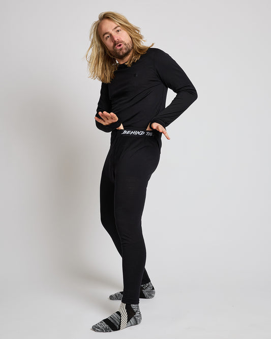 Behind The Pines Men's Performance Base Layer Merino Pants 190 Black