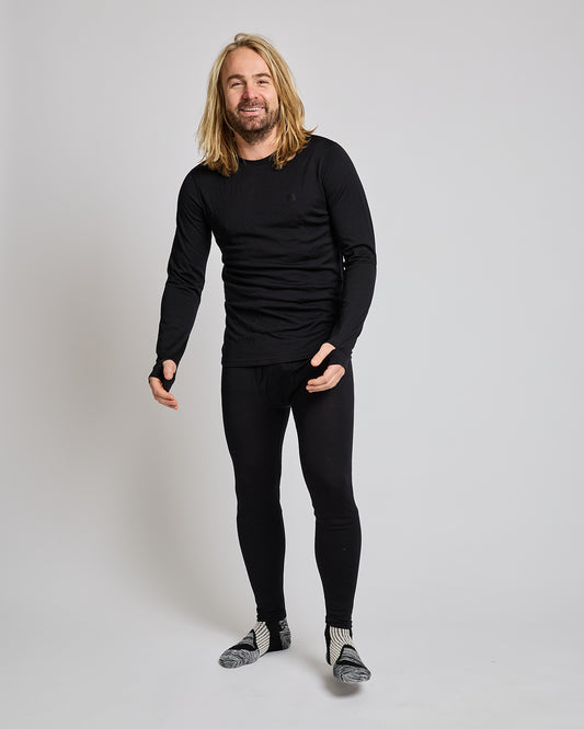 Behind The Pines Men's Performance Base Layer Merino Pants 190 Black