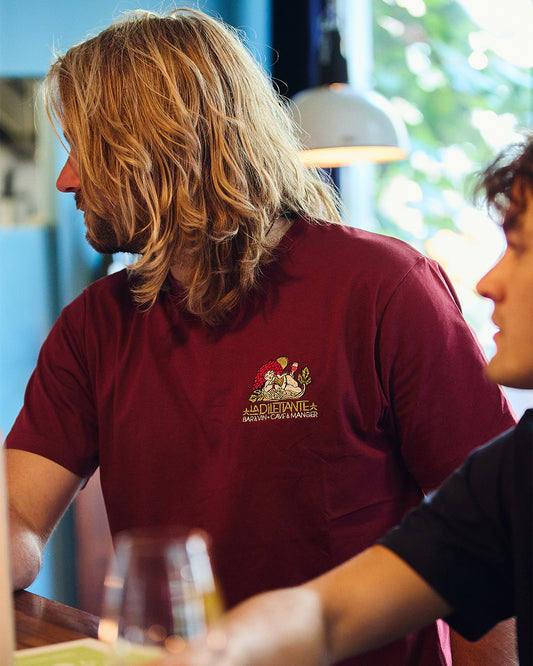 Behind The Pines x La Dilettante Embroided Tee Burgundy