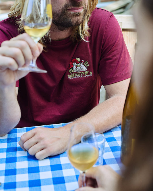 Behind The Pines x La Dilettante Embroided Tee Burgundy