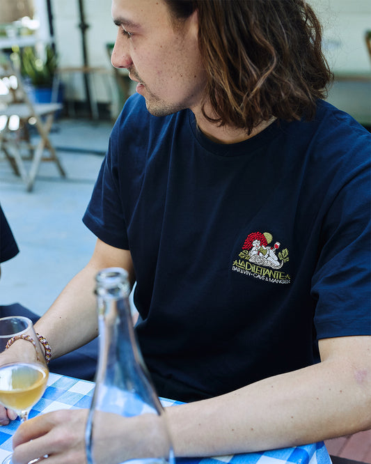 Behind The Pines x La Dilettante Embroided Tee Navy