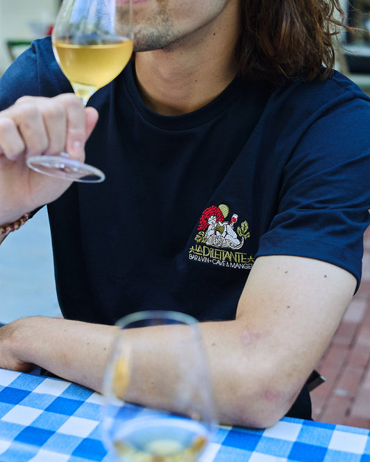 Behind The Pines x La Dilettante Embroided Tee Navy