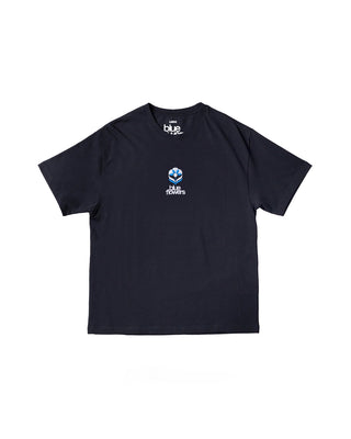 Blue Flowers Flower T-Shirt Black