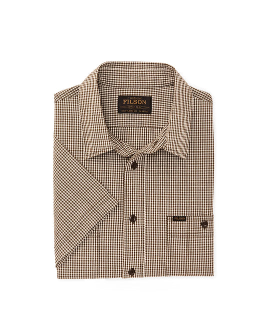Filson Short Sleeve Chambray Shirt Coffee / Natural folded