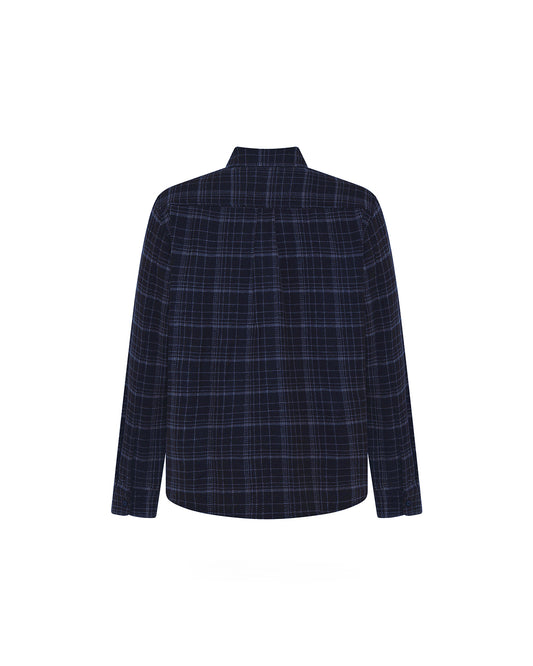 Knowledge Cotton Apparel Dune Regular Merino Check Shirt Navy