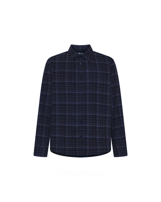Knowledge Cotton Apparel Dune Regular Merino Check Shirt Navy