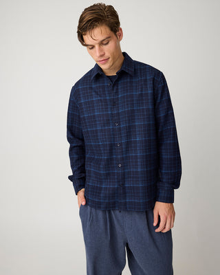 Knowledge Cotton Apparel Dune Regular Merino Check Shirt Navy