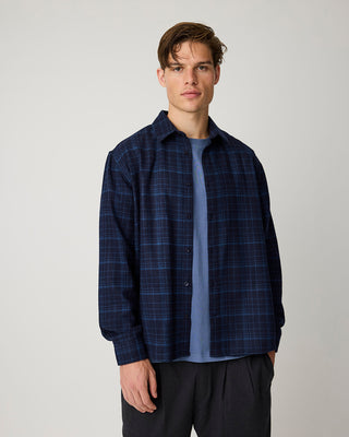 Knowledge Cotton Apparel Dune Regular Merino Check Shirt Navy