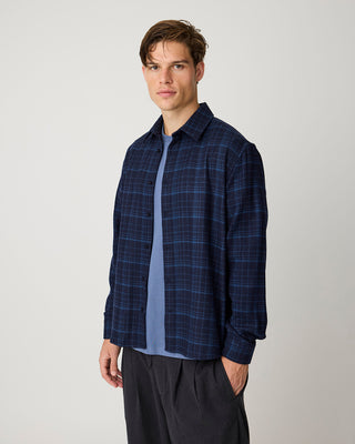 Knowledge Cotton Apparel Dune Regular Merino Check Shirt Navy