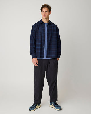 Knowledge Cotton Apparel Dune Regular Merino Check Shirt Navy