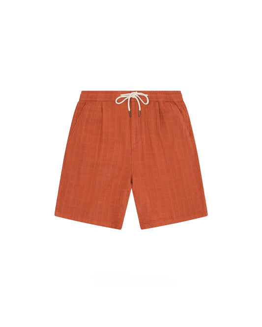 Knowledge Cotton Apparel Fig Loose Structure Shorts Burnt Brick