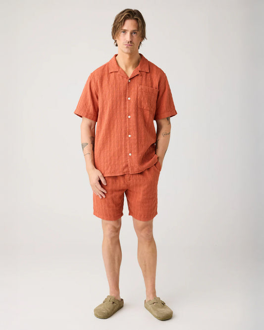Knowledge Cotton Apparel Fig Loose Structure Shorts Burnt Brick