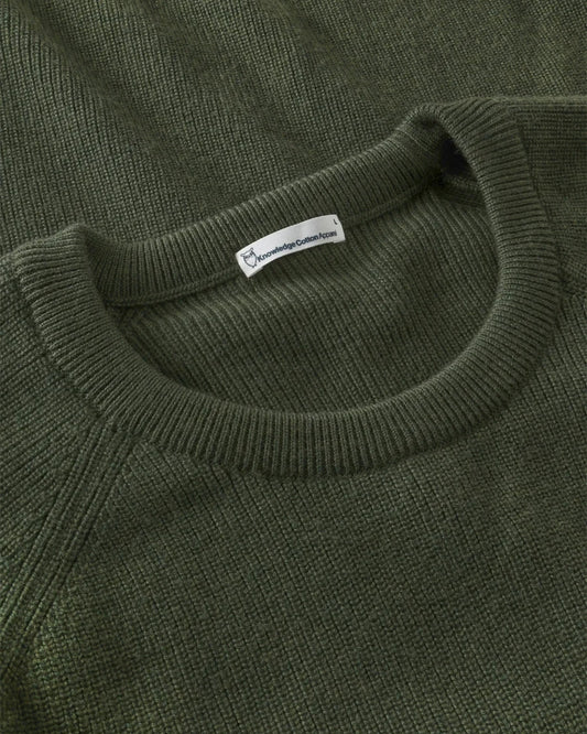 Knowledge Cotton Apparel Merino Crew Neck Sweater Burned Olive