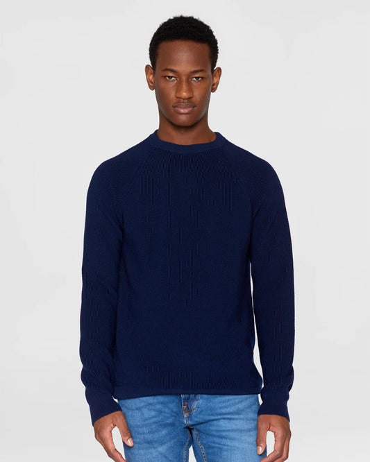 Knowledge Cotton Apparel Merino Crew Neck Sweater Total Eclipse