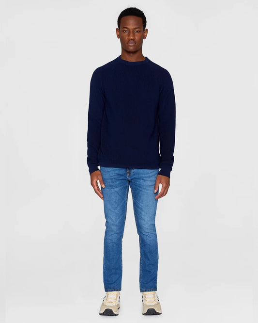 Knowledge Cotton Apparel Merino Crew Neck Sweater Total Eclipse