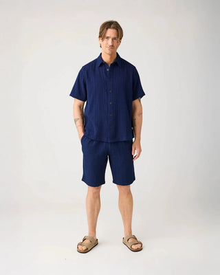 KnowledgeCotton Apparel Fig Loose Dobby Shorts Indigo