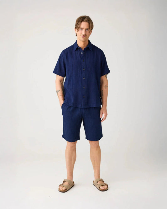 KnowledgeCotton Apparel Fig Loose Dobby Shorts Indigo
