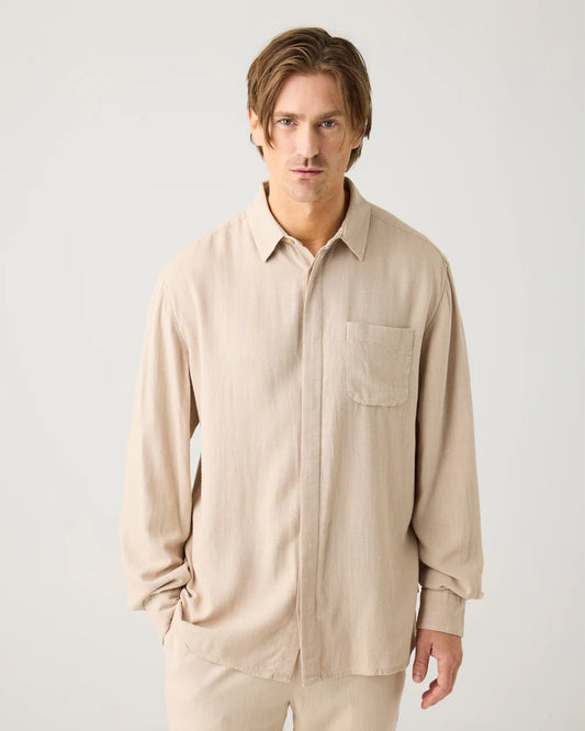 KnowledgeCotton Apparel Linen Blend Shirt Feather Grey
