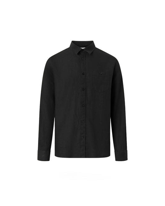 KnowledgeCotton Apparel Regular Linen Stand Collar Shirt Black Jet