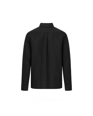 KnowledgeCotton Apparel Regular Linen Stand Collar Shirt Black Jet