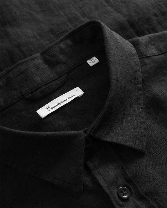 KnowledgeCotton Apparel Regular Linen Stand Collar Shirt Black Jet