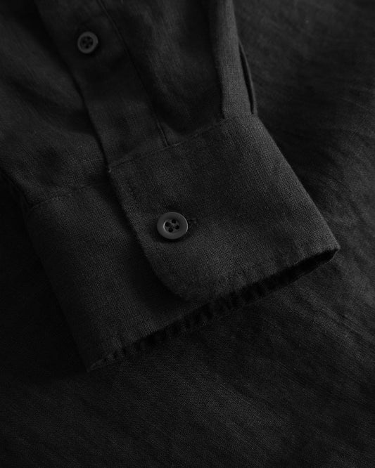 KnowledgeCotton Apparel Regular Linen Stand Collar Shirt Black Jet