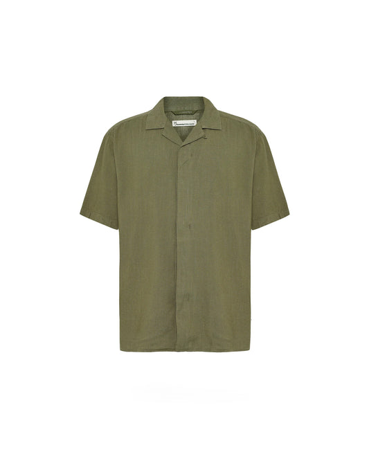 KnowledgeCotton Apparel Relaxed Linen Short Sleeve Shirt Burned Olive