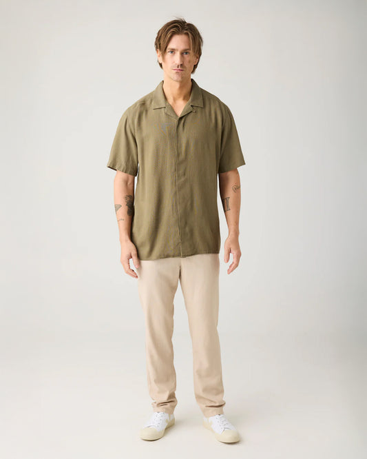 KnowledgeCotton Apparel Relaxed Linen Short Sleeve Shirt Burned Olive