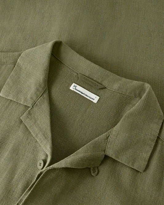 KnowledgeCotton Apparel Relaxed Linen Short Sleeve Shirt Burned Olive