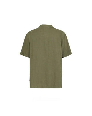 KnowledgeCotton Apparel Relaxed Linen Short Sleeve Shirt Burned Olive