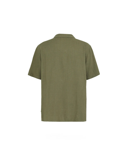 KnowledgeCotton Apparel Relaxed Linen Short Sleeve Shirt Burned Olive