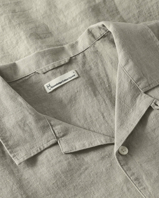 KnowledgeCotton Apparel Relaxed Linen Short Sleeve Shirt Twill / Yarndyed