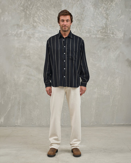 La Paz Carvalho Baggy Oversized Shirt Black / Ecru Stripes