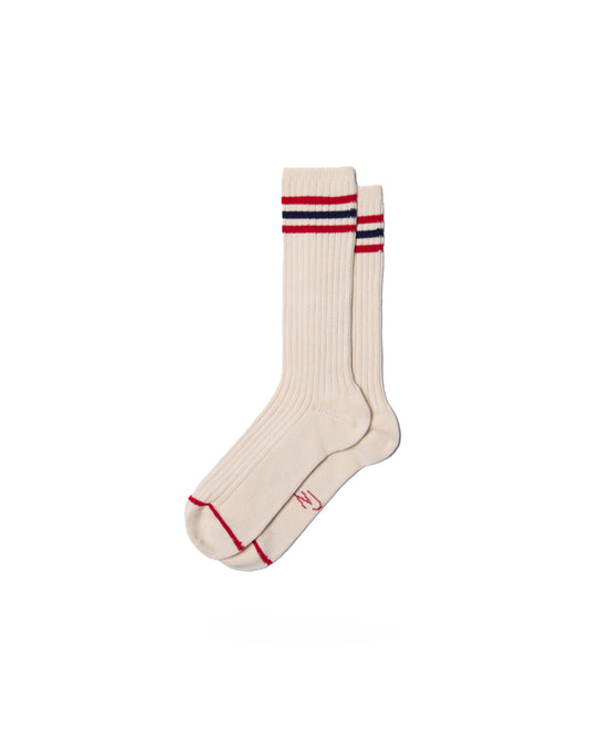 Nudie Jeans Mens Tennis Socks Retro Off White / Red