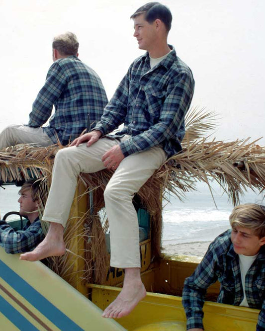 beach boys wearing the pendleton board shirt in 1962 on the beach