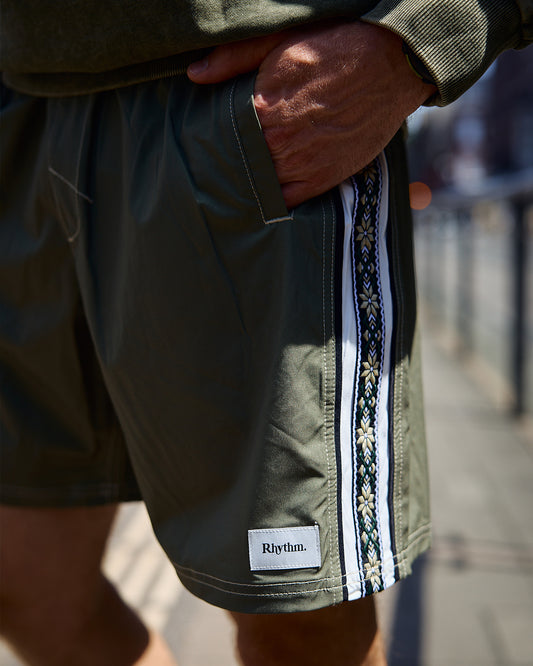 Rhythm Panel Stripe Beach Short Olive