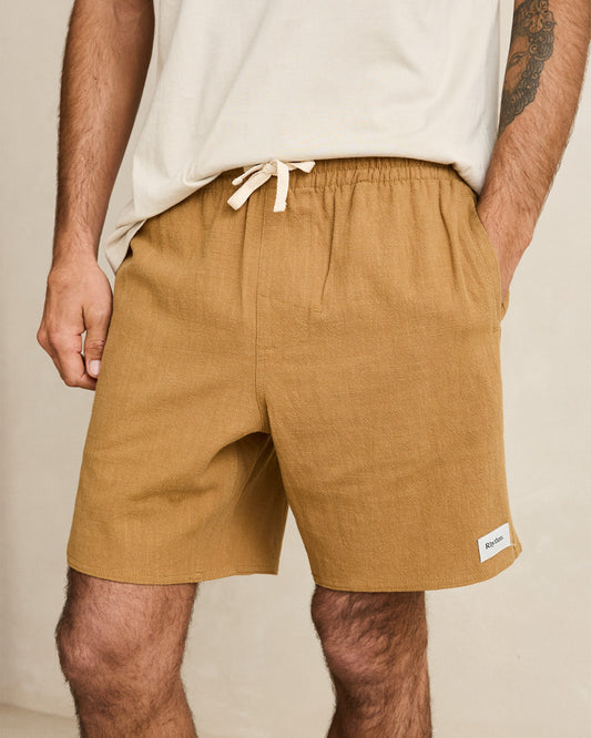 Rhythm Textured Linen Jam Short Tobacco