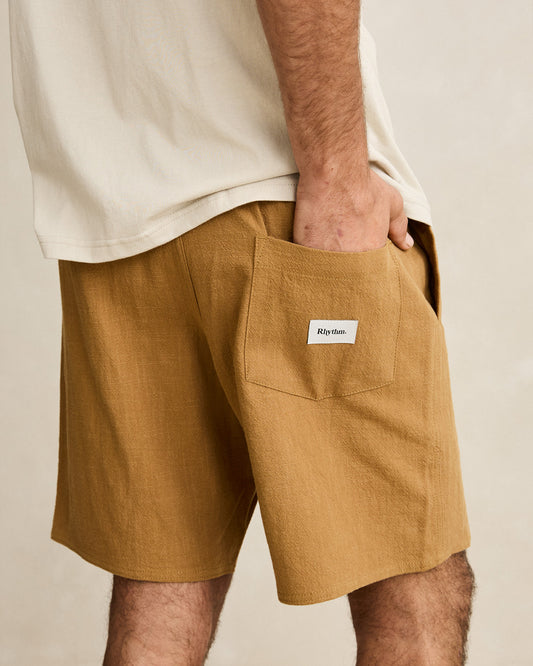 Rhythm Textured Linen Jam Short Tobacco