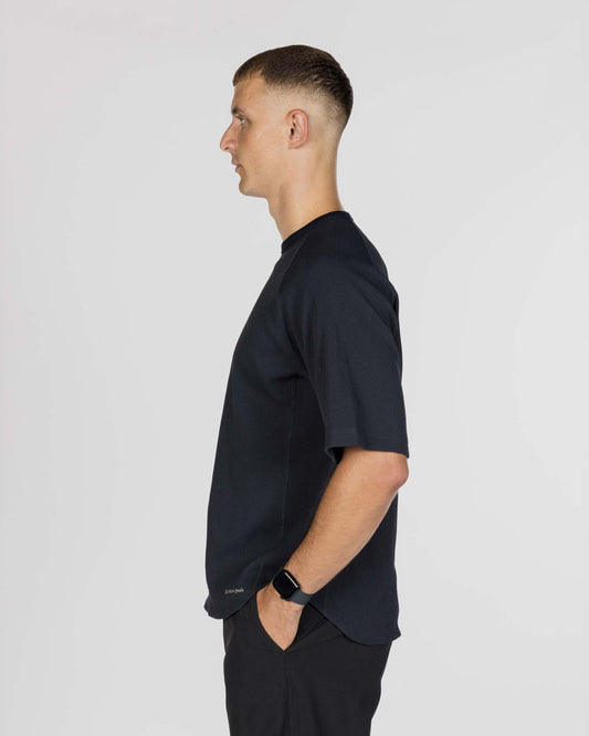 Snow Peak Dry Waffle T-Shirt Dark Navy model side 2
