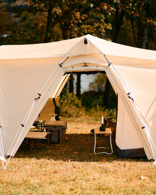 Snow Peak Land Nest Shelter in Ivory Tent lifestyle 3