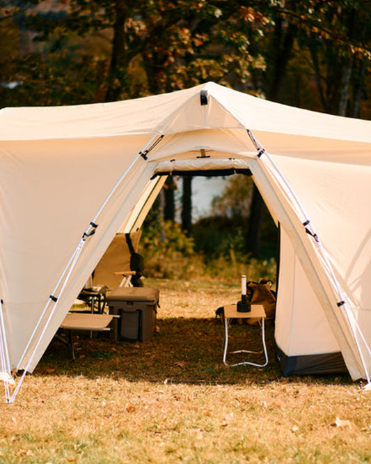 Snow Peak Land Nest Shelter in Ivory Tent lifestyle 3