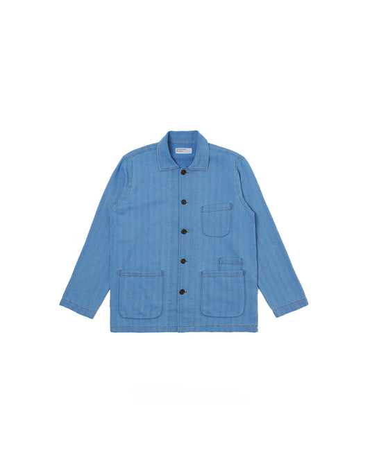 Universal Works Bakers Overshirt Herringbone Washed Indigo