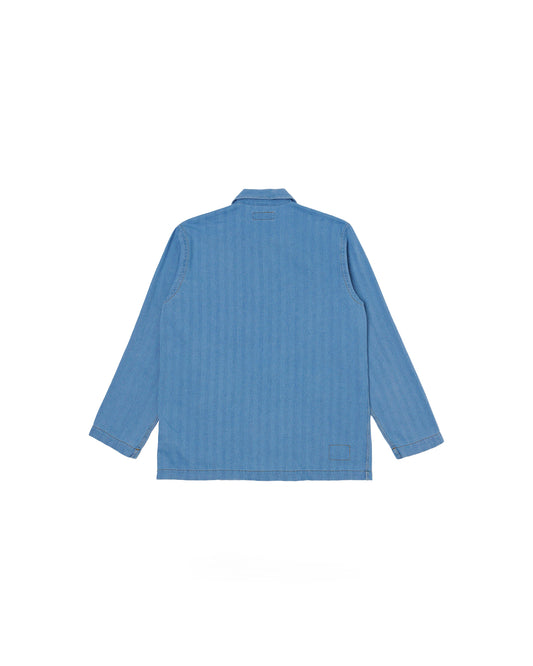 Universal Works Bakers Overshirt Herringbone Washed Indigo