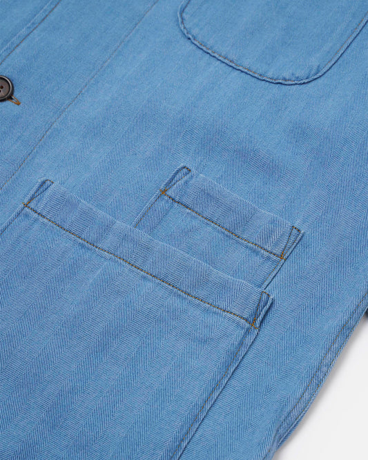 Universal Works Bakers Overshirt Herringbone Washed Indigo