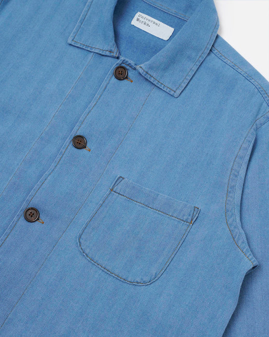 Universal Works Bakers Overshirt Herringbone Washed Indigo